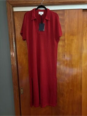 Pomander Place Deep Red Knit Polo Midi Dress